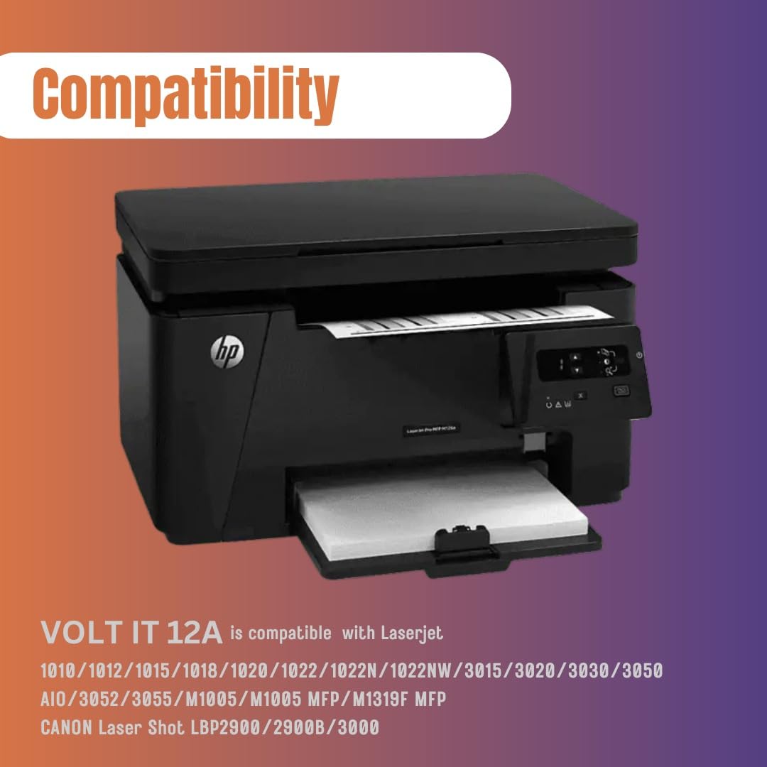VOLT IT 12A Laser Printer Cartridge Compatible with 1020, M1005, 1018, 1010, 1012, 1015, 1022, 1022N, 1022NW, 3015, 3020, 3030, 3050, 3050Z, 3052, 3055 / 12A Cartridge / Black
