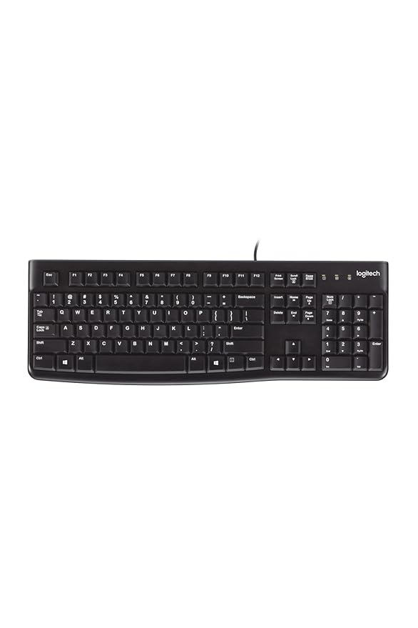 Logitech K120 Wired Keyboard for Windows, USB Plug-and-Play, Full-Size, Spill-Resistant, Curved Space Bar, Compatible with PC, Laptop
