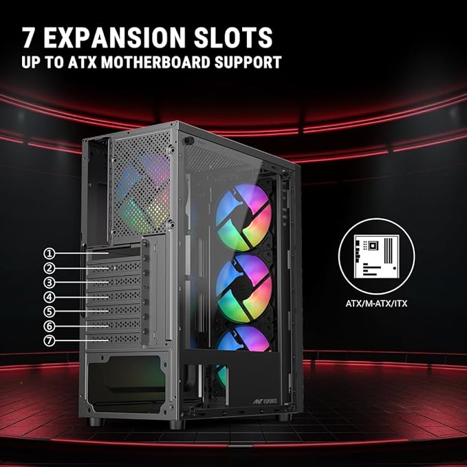 Ant Esports Elite 1120 Mid Tower ATX/Micro-ATX/ITX Black Cabinet 4x120mm Static RGB Fans