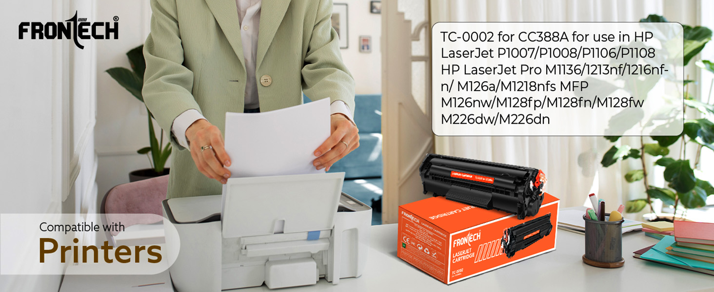 FRONTECH CC388A LaserJet Toner Cartridge Compatible with HP P1007/P1008/P1106/P1108 & Pro M1136/M1213/M1216/M126/M128/M226 Series | Black | Up to 2000 Pages