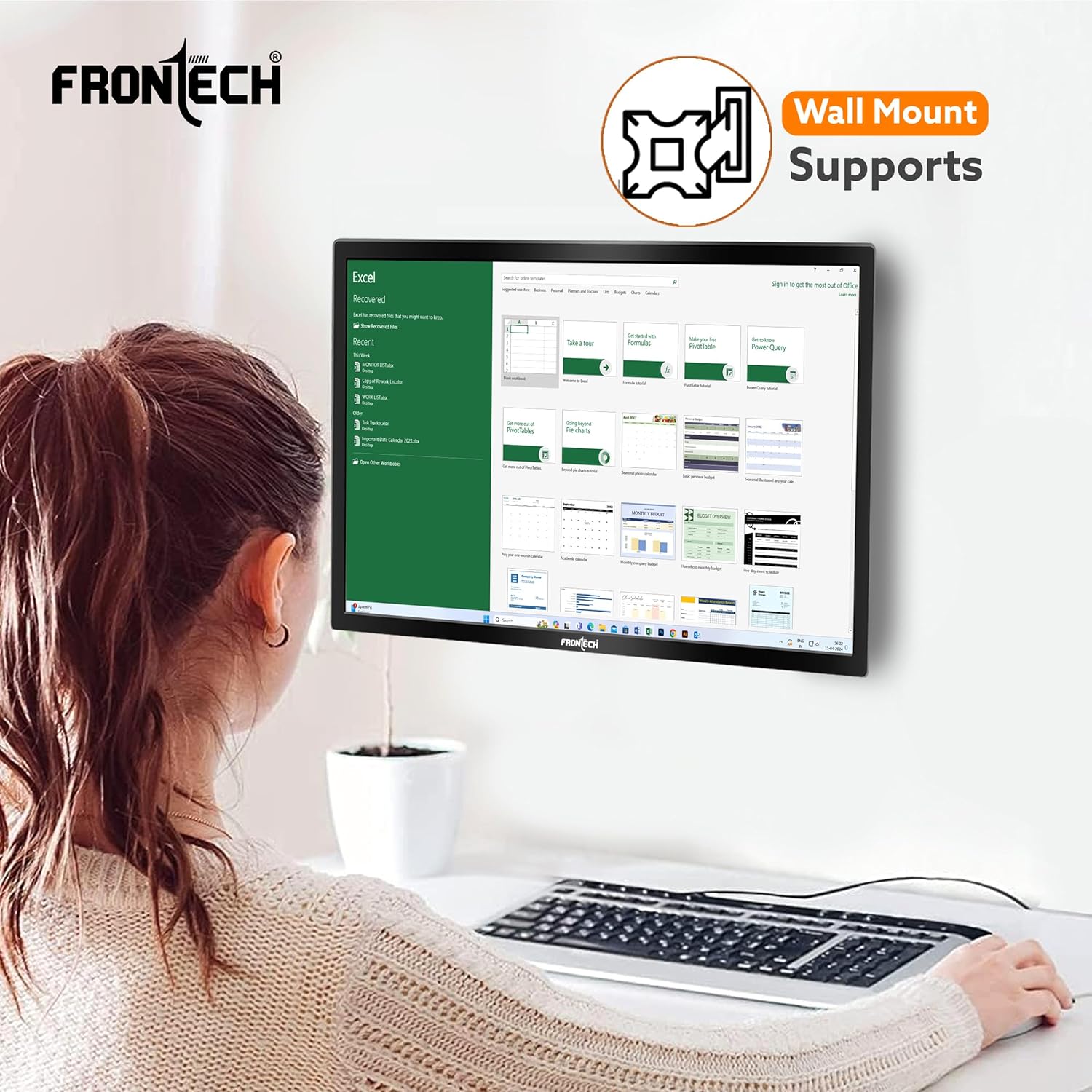 FRONTECH 22-inch, LED, HD 1680x1050, 60Hz, Black, Wall Mountable Slim & Stylish Design, 16.7M Colors, HDMI & VGA Ports, Built-in Power Supply Monitor (MON-0060)