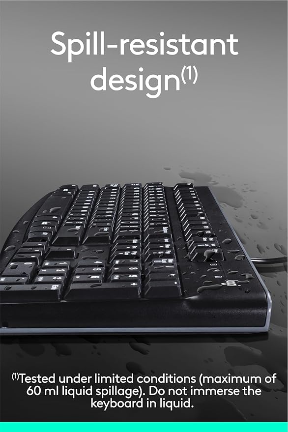 Logitech K120 Wired Keyboard for Windows, USB Plug-and-Play, Full-Size, Spill-Resistant, Curved Space Bar, Compatible with PC, Laptop