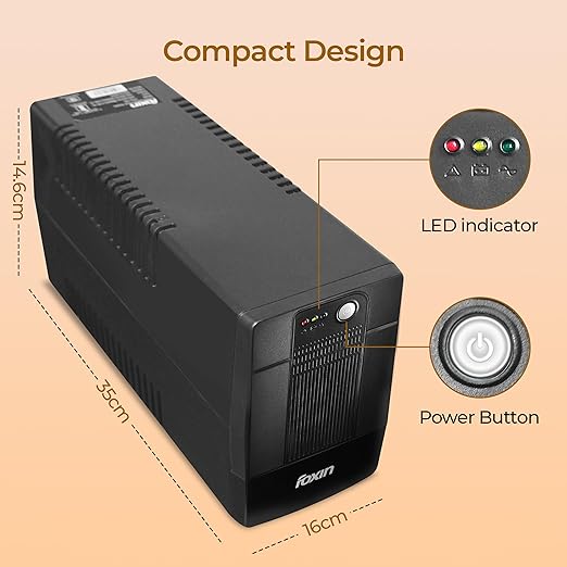 Foxin FPS 755 FPS-755 Ideal UPS for PC | Laptops | Gaming | LED Indicator, Battery Protection. 240 V Offline/Standby Tower Model UPS with Overload Protection 3 Outlet Plugs