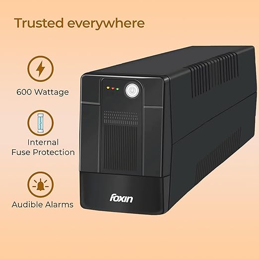 Foxin FPS 755 FPS-755 Ideal UPS for PC | Laptops | Gaming | LED Indicator, Battery Protection. 240 V Offline/Standby Tower Model UPS with Overload Protection 3 Outlet Plugs
