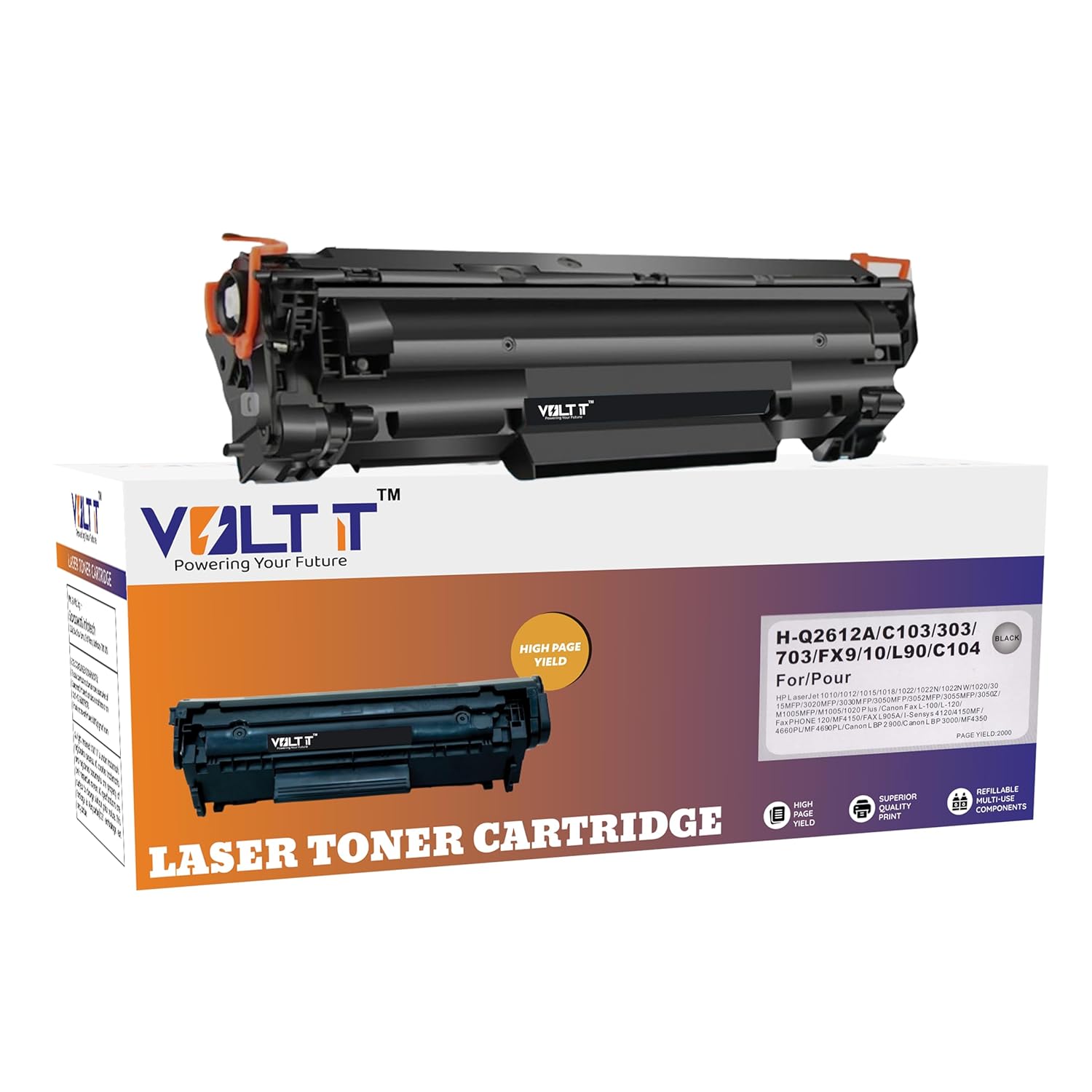 VOLT IT 12A Laser Printer Cartridge Compatible with 1020, M1005, 1018, 1010, 1012, 1015, 1022, 1022N, 1022NW, 3015, 3020, 3030, 3050, 3050Z, 3052, 3055 / 12A Cartridge / Black