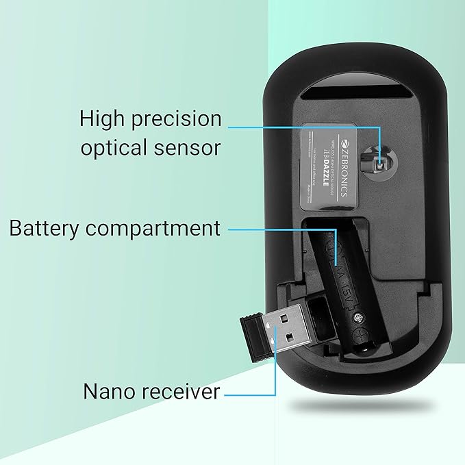 Zebronics-Zeb Dazzle Wireless Optical Mouse with Nano Receiver (Black)