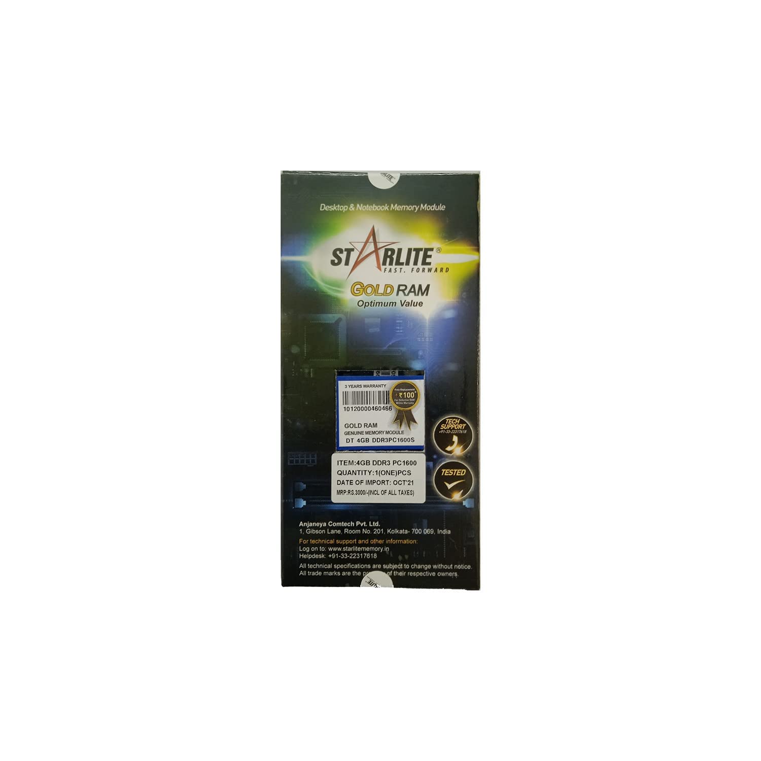 STARLITE Gold 4GB DDR3 PC1600 RAM for Desktop (Black)