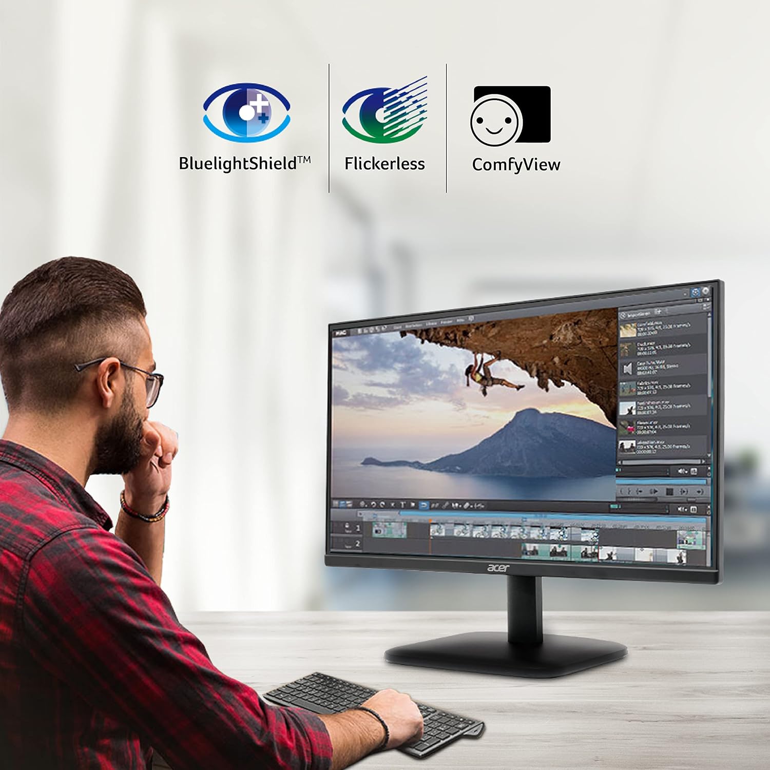 ACER EK220Q 21.5 Inch (54.61 cm) Full HD (1920x1080) Pixels VA Panel LCD Monitor with LED Back Light I 1 MS VRB, 100Hz Refresh I 250 Nits I HDMI & VGA Ports with HDMI Cable I Eye Care Features (Black)