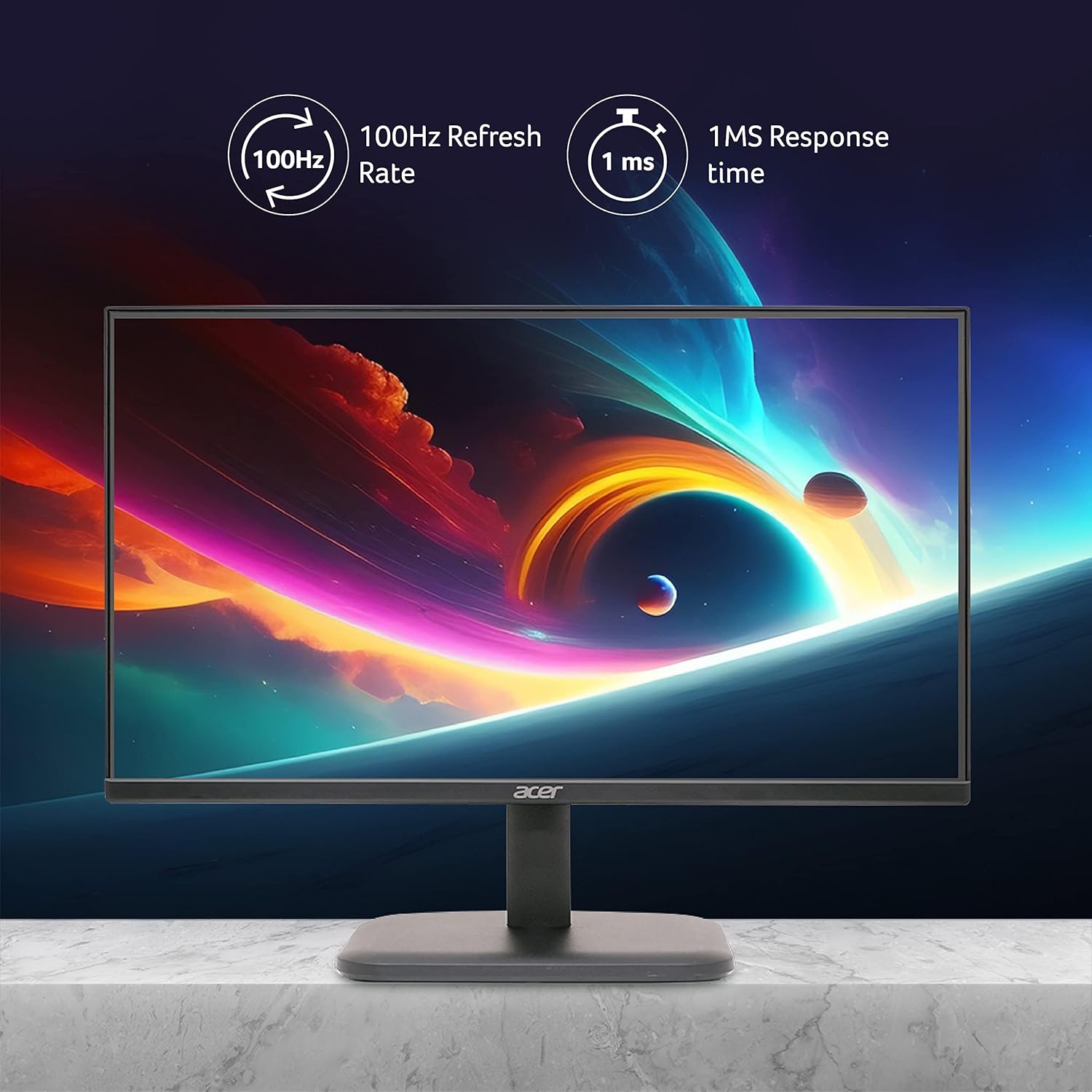 ACER EK220Q 21.5 Inch (54.61 cm) Full HD (1920x1080) Pixels VA Panel LCD Monitor with LED Back Light I 1 MS VRB, 100Hz Refresh I 250 Nits I HDMI & VGA Ports with HDMI Cable I Eye Care Features (Black)